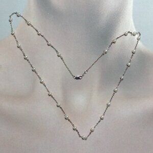 White Freshwater Pearl Sterling Silver Links Section Necklace.